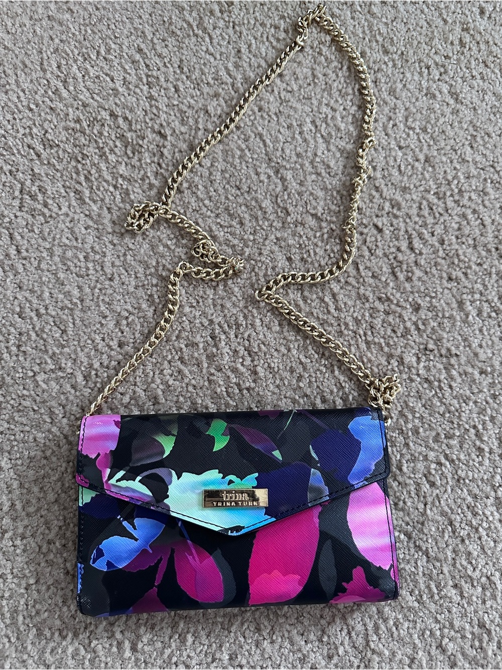 Trina Turk Floral Crossbody Bag in Multi with Gold Strap